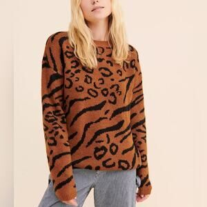 Line & Dot Alee Leopard Print Sweater Brown Black Size XS